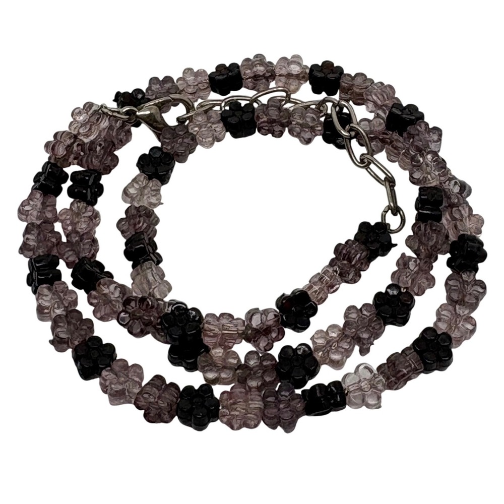 Flower Beaded Necklace Black Gray Floral Bead Chain Choker Jewelry‎ Acrylic 18"